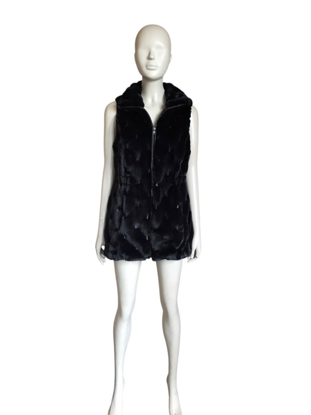 WHBM Black Faux Fur Zip Up Vest